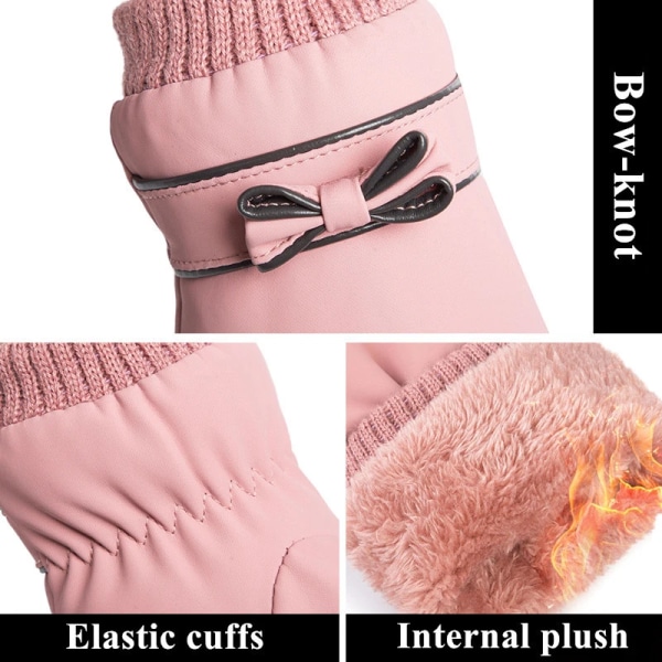 Vinter Damhandskar Handvärmare Thermal Fleece Fodrade Guantes Full Finger Dam Vante Pekskärm Vattentät Cykelcykelhandske Style1 Pink