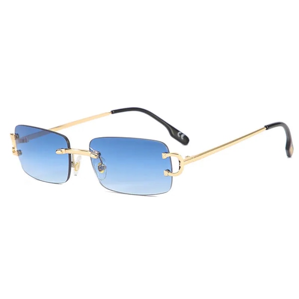 HBK Retro Båglösa Solglasögon För Kvinnor Män Liten fyrkantig Guldbåge Varumärke Design Te Nyanser Rektangel UV400 Zonnebril Eyewear C02 Gold Gray Sunglasses