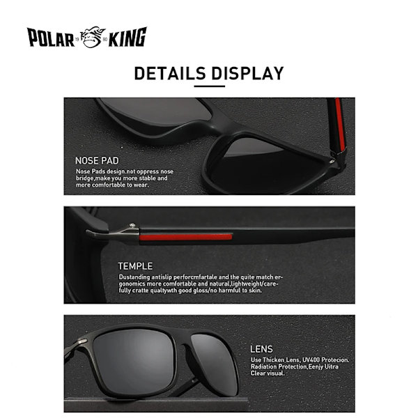 Polarking Design Ny design polariserade solglasögon Män Modetrend Tillbehör Mansglasögon Solglasögon Oculos Gafas PL457 C1 Black Smoke