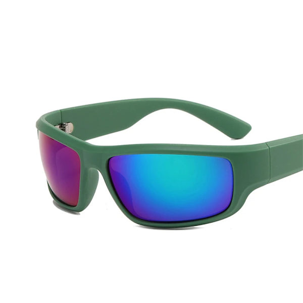 Nya Gröna Sportsolglasögon Män Kvinnor Retro Punk Trendiga Solglasögon För Manliga Solglasögon Goggle Utomhusspegelglasögon UV400 green green silver with pouch and cloth
