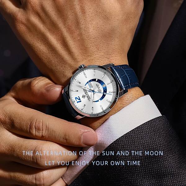 BELUSHI Moon Phase Armbandsur Herr Lyx Topp Märke Vattentät Modekalendervecka Kvarts Presentklocka Sport Lysande Läder SW and BOX