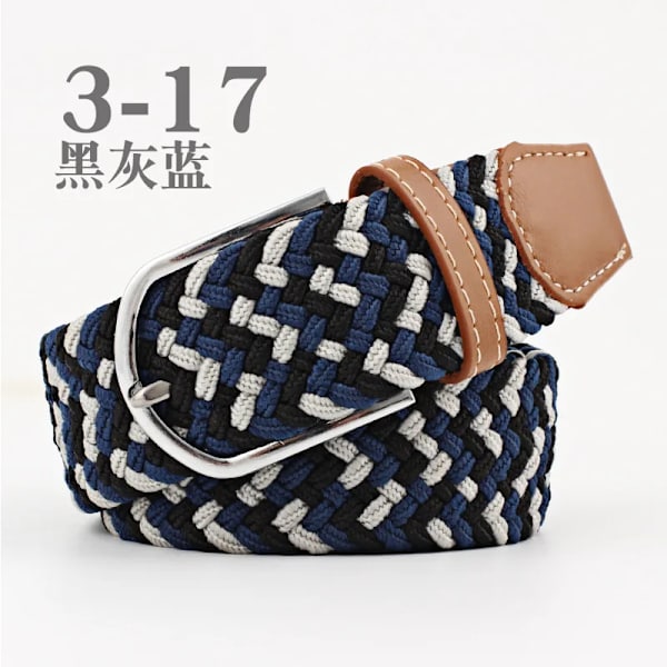 Unisex elastiskt tyg vävt Casual bältesnål Spänne Expanderbart flätat stretchduk Enkelt och snyggt fritids män kvinnor bälte FB navy hun red whit 3.3cmX107cm