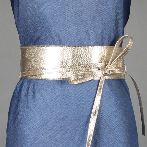 Vår Höst Kvinnor Bälte för klänning Mode Metallic Färg Mjukt konstläder brett bälte Självknytande omlott midjeklänning Deep Blue 220cm