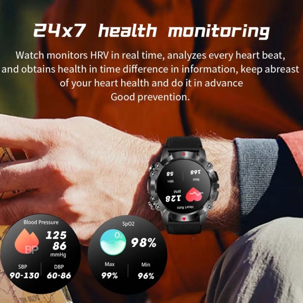 SENBONO HERO Smart Watch för män Utomhus Sport Bluetooth Call Watch 1,39 tums skärm 450mAh IP68 Vattentät Smartwatch Herr Dam camouflage blue