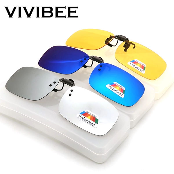 VIVIBEE Spegel Blå Flip Up Clip on Solglasögon Fiske Män Fyrkantig polariserad lins Metall Night Vision Körning UV400 Dam Glasögon 2 Jasper Without Plastic Case
