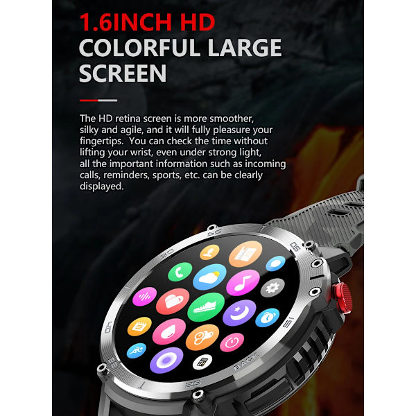 LEMFO C22 Smart Watch Herr 4GB ROM IP68 Vattentät Smartwatch Bluetooth Call BT5.0 400Mah 1,6 tums HD-skärm 35 dagars standby Black 22mm
