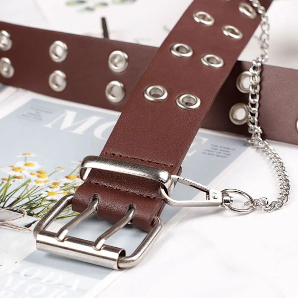 D&T Mode Legering Kvinnor Män Bälten Kedja lyx PU-läder Ny stil Pin Spänne Jeans Kedjor Dekorativa Dam Retro Casual Punk brown-withoutchains 110cm