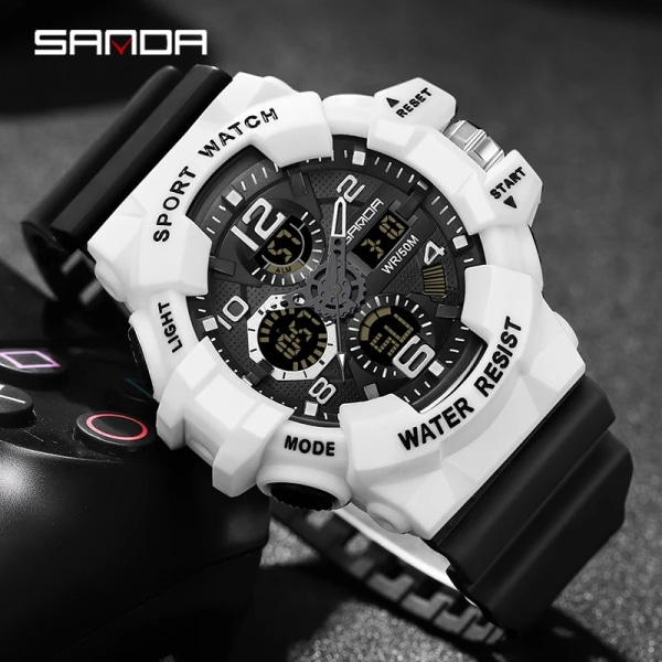 SANDA Brand G- Style Military Watch Herr Digitala Sportklockor För Man Vattentät Elektronisk Armbandsur Herr 2022 Relogios white black