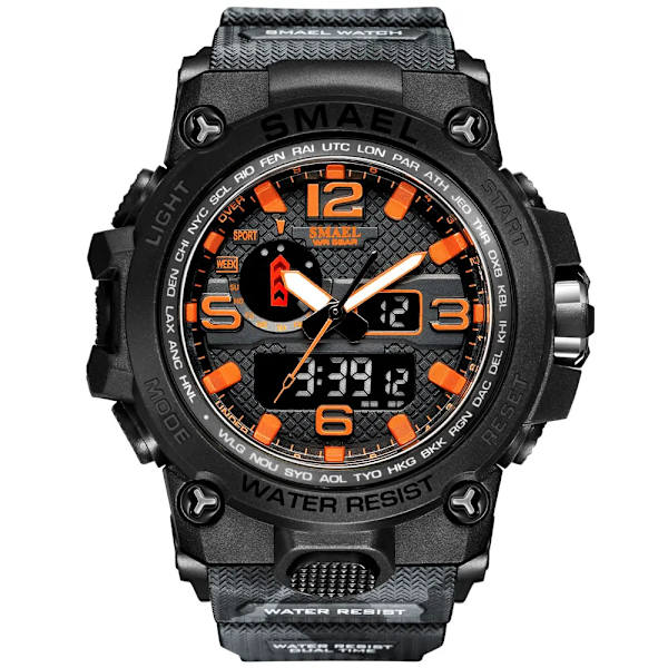 SMAEL klockor för män 50M vattentät klocka Alarm reloj hombre 1545D Dual Display Armbandsur Quartz Military Watch Sport Ny Herr CAMOORANGE