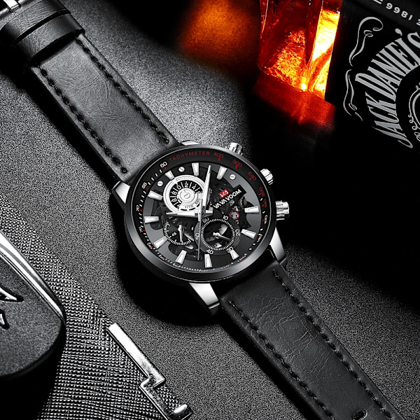 Watch Watch Mode Mekanisk stil Läder Student Watch Kalender Vattentät Armbandsur Relogio Masculino 2311P-FH