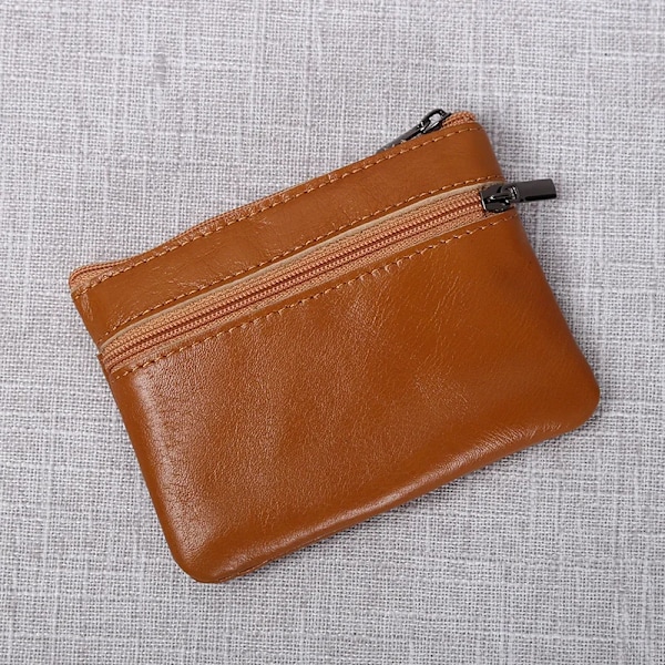 Ny retro lädermyntväska unisex första lager kohud Kort sektion Enkel bärbar dragkedja Liten korthållare Brownish Yellow