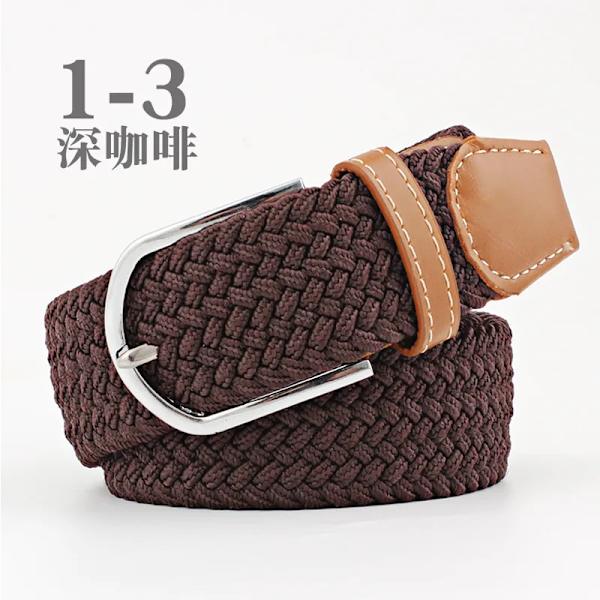 Unisex elastiskt tyg vävt Casual bältesnål Spänne Expanderbart flätat stretchduk Enkelt och snyggt fritids män kvinnor bälte FB dark coffee 3.3cmX107cm
