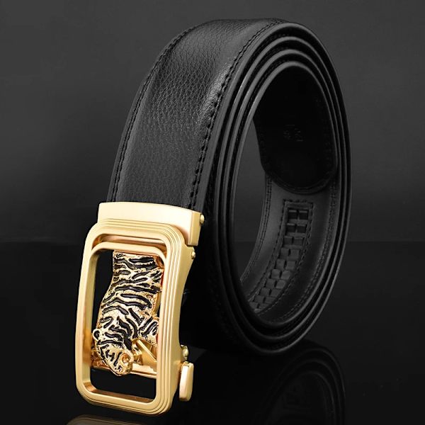 Lyxmärke tiger automatiskt spänne man vitt bälte äkta läder modedesigner Casual Hög kvalitet ceinture homme Black gold 115CM