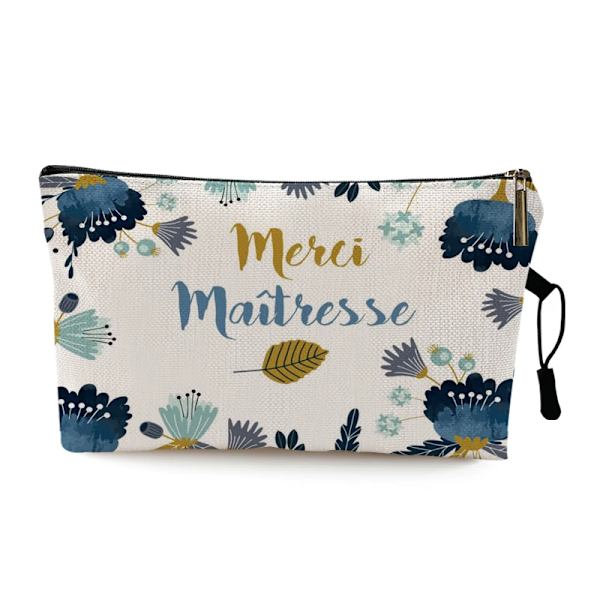 Teacher's Day Examen Present Cosmetic Bag Super Atsem Merci Maitresse Print Kvinnor Neceser Sminkväska Påse Organizer Pattern 13 22 x 13 CM