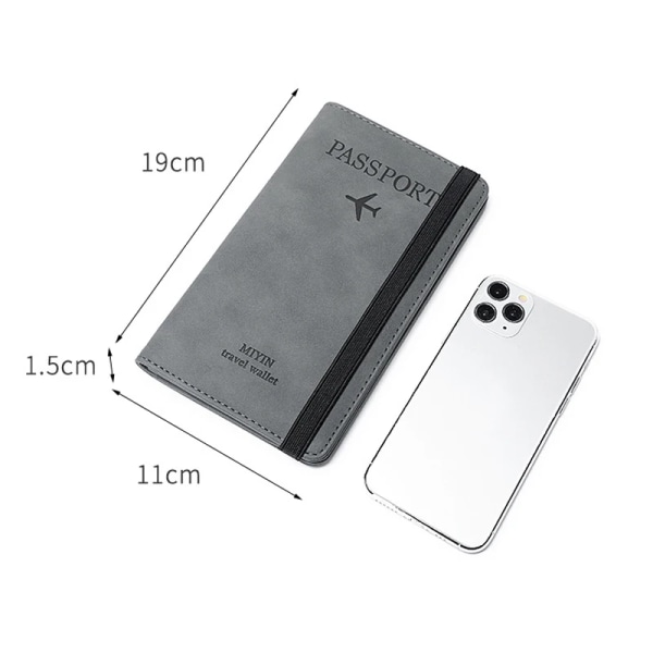 Elastiskt band läder cover RFID-blockering för kort Resepasshållare Kvinnor Män ID-dokument Case Gray