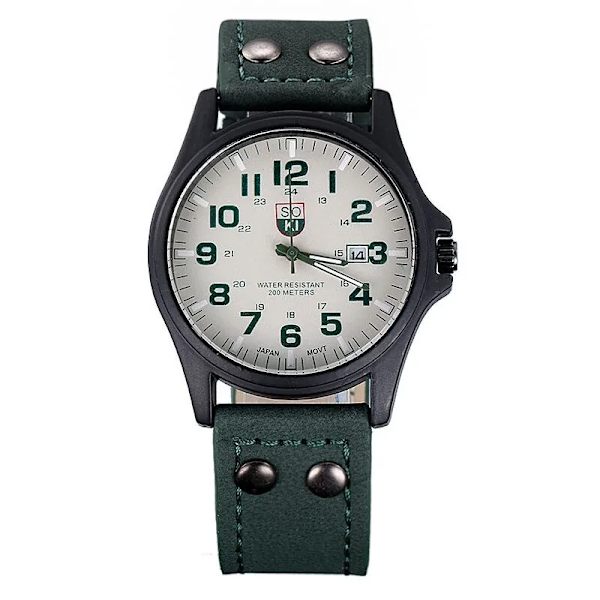 Märke Sport Militärklockor Mode Casual Quartz Watch Läder Analog Herr 2020 Ny SOKI Lyxarmbandsur Relogio Masculino Green-B