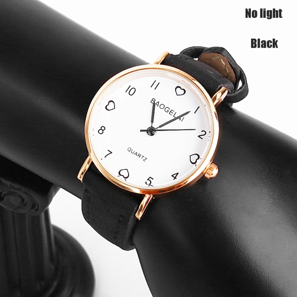 Lysande watch Nattglödande kvinnor Söta läderklockor Enkel liten urtavla Quartz Klocka Watch för tjejer Black -2