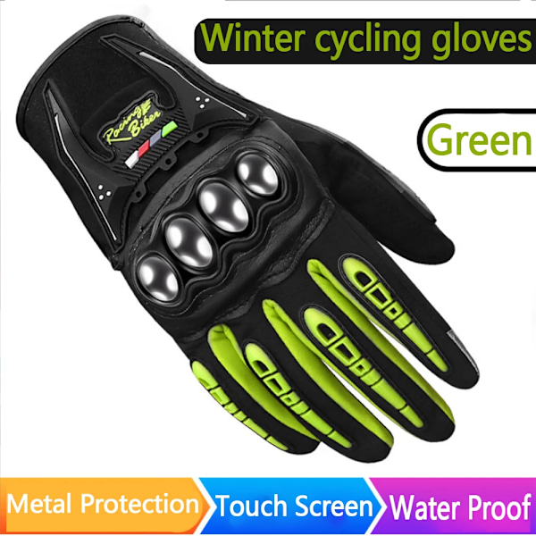 Motorcykelhandskar 100% Vattentäta Vindtäta Vinter Herr Touch Screen Andningsbara Motorcykel Racing Handskar green L