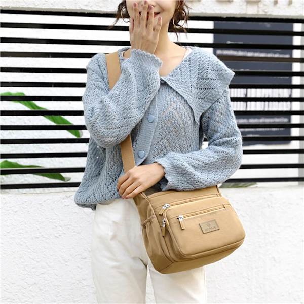 Fashion Messenger Bag Damaxelväska Nylon Handväska Stor kapacitet Liten Mode Damtelefonväska Crossbody-väska Khaki 1