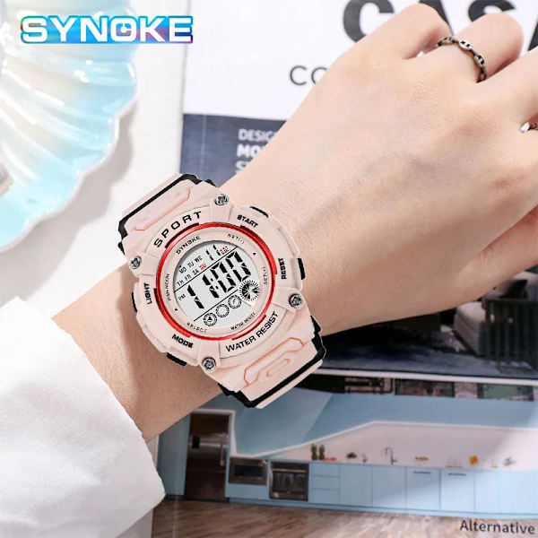 Mode Lyx Dam Klockor 50M Vattentät Utomhussport Elektrisk klocka Multifunktionell Dam Digital Watch reloj hombre pink