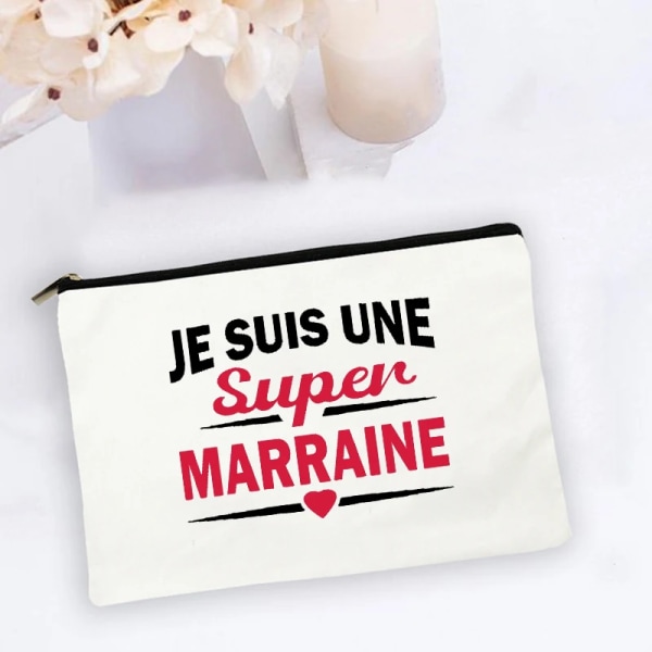 Bästa gudmor franska print sminkväskor Kvinnor Kosmetikväska Case Organizer Kvinnlig Tvätt Förvaringspåse Marraine Presenter W17754-TBWH-D
