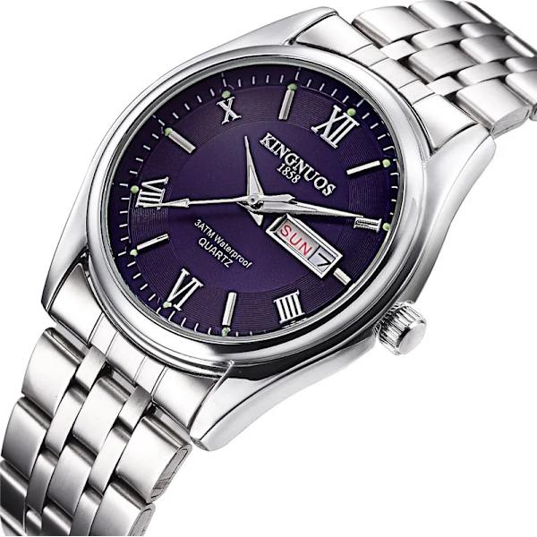 Topp Lyx Märke Klockor Business Quartz Armbandsur Rostfritt stål 30m Vattentät Datum Vecka Klocka Relogio Masculino Steel blue