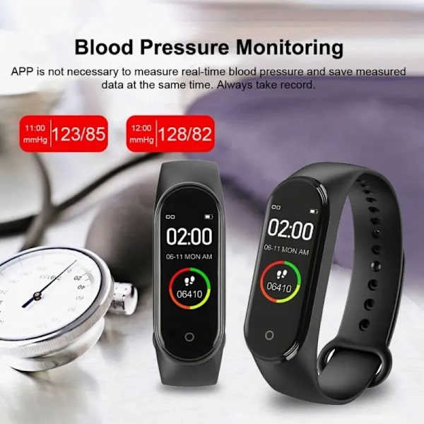 M4 Smart Armband Bluetooth Multi Function Movement Clock Smart Watch för män och kvinnor Lämplig för Apple och Android Black