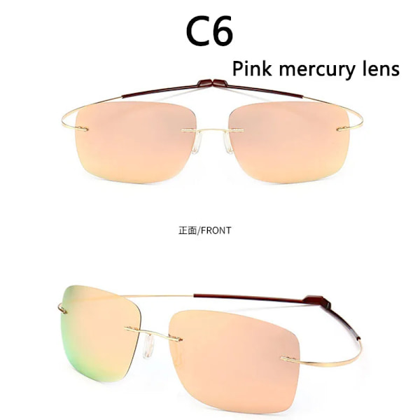 2021 NYHET Coola 100 % rent titan båglösa solglasögon Polariserade linser Grå Supertunna linser Solskyddad UV-skydd UV400 Oculos C6 Pink mercury lens Other
