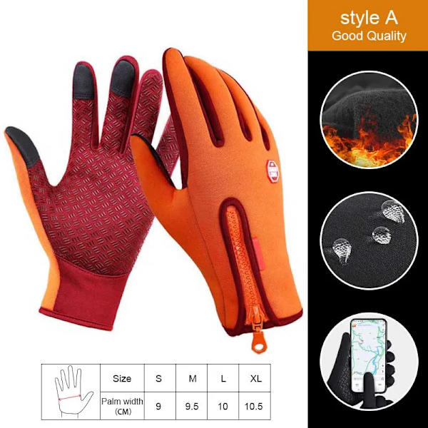 Pekskärm Vinter Thermal Varma Cykelcykelhandskar 2XL XXL Cykelskidor Utomhuscamping Vandring Motorcykelhandskar Helfinger A Orange M