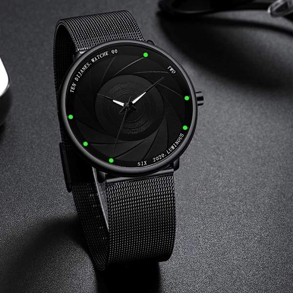 Minimalistiska herrmodeklockor Ultratunt rostfritt stål Mesh -bälte Quartz Watch Herr Casual Läderklocka reloj hombre Mesh Black Red