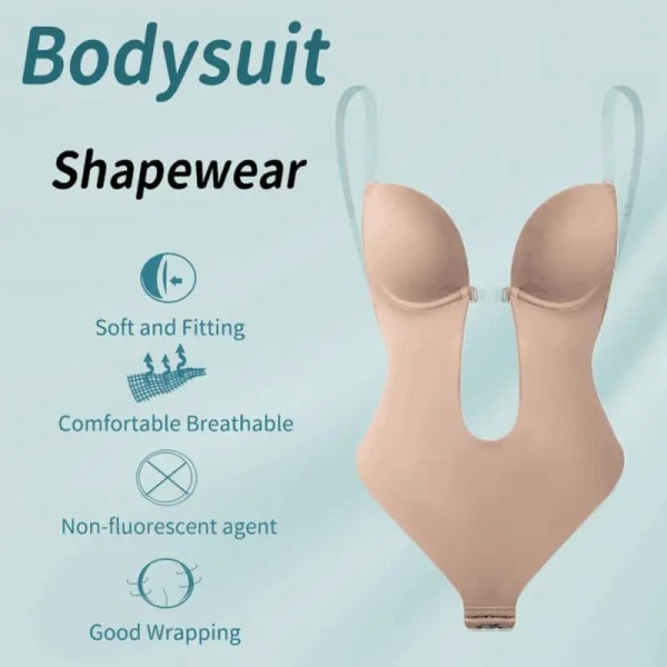 Body Shapewear Body Djup V Body Shaper Rygglös stringtrosa med låg midja Dam Sheer Straps Push Up BHS Seamless Body Underkläder Type 2 Type 34