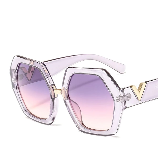 Nytt mode för kvinnor oregelbundna överdimensionerade solglasögon Retro Designer Solglasögon för damer Trendiga nyanser av högsta kvalitet UV400 glasögon Grey Pink As the picture