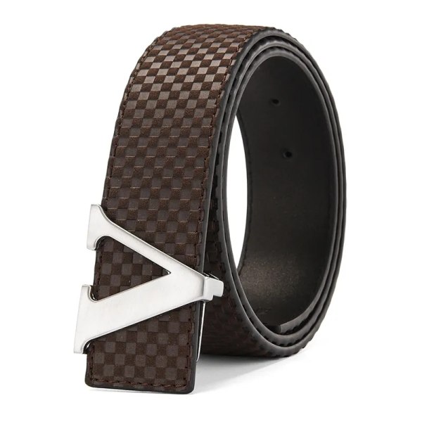 2022 Lyxdesigner Märke Pin Spänne V-bälte Herr Hög kvalitet Kvinnor Herr Klänningsrem i äkta läder för jeans Midjeband SILVER COFFEE 115CM
