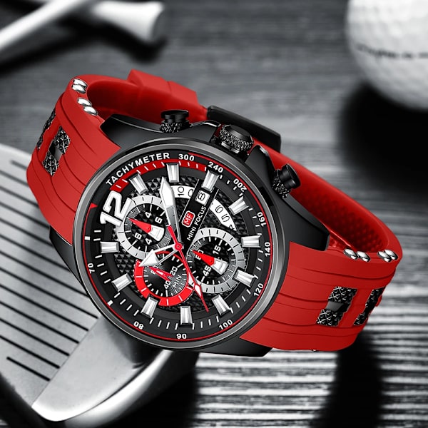 MINI FOCUS Mode Herrklockor Toppmärke Lyx Kvarts Vattentät Sportklocka Armbandsur Relogio Masculino Röd Silikonarmband blue watch with box