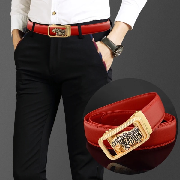 Lyxmärke tiger automatiskt spänne man vitt bälte äkta läder modedesigner Casual Hög kvalitet ceinture homme Black  silver(.191) 125cm(.191)