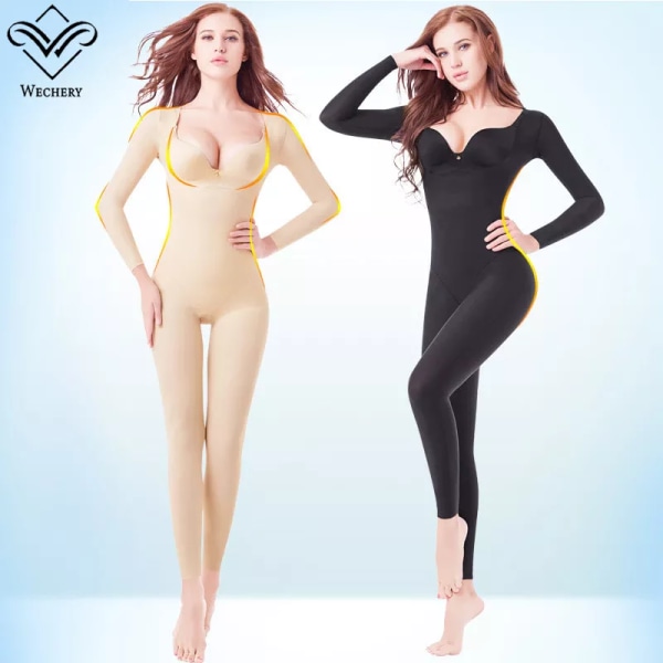 Wechery Reductoras and Shapers Kvinnor Helkropp Långärmade Korrigerande Underkläder Sömlösa underkläder Bodysuit underbyst black S