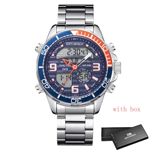 2023 Watch Herr Toppmärke Vattentät Sport Digitala klockor LED Steel Military Quartz Watch For Herr Armbandsur Relogio blue 2 box