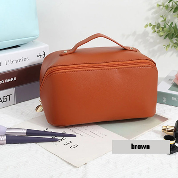 New Ins bärbar sminkväska med stor kapacitet kosmetisk väska för kvinnor Vattentät case Flerfunktions toalettartiklar Organizer Red Brown-no logo About 23.5X10X11cm