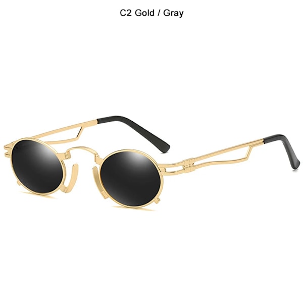 JackJad Metal Oval Båge Steampunk Gothic Vampire Solglasögon Unisex Retro 1980-talet UV400 Solglasögon Cosplay Styling Oculos De Sol C2 Gold Gray UV400