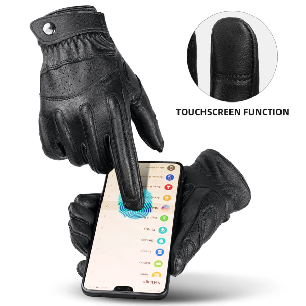 OZERO Herr Touch Screen Handskar Läder Motorcykel Handske Utomhus sport Full Finger Cykling Mountain Bicycle Guantes Moto Handskar Black XL