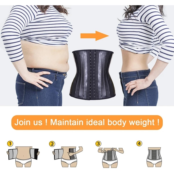 Fajas Colombiana Latex Timglas Fast Waist Trainer 25 Stålben Långt bålband Dam Underbyst Korsett Cincher Sportgöringar Latex black XXXXXL