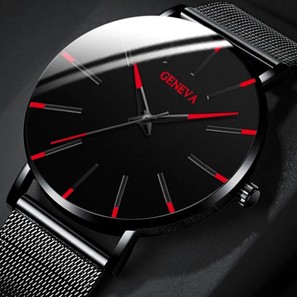 2023 Geneva Minimalist Watch Herr Ultra Tunn Blå Rostfritt stål Mesh bälteklockor Man Business Casual Quartz Watch L Black Orange