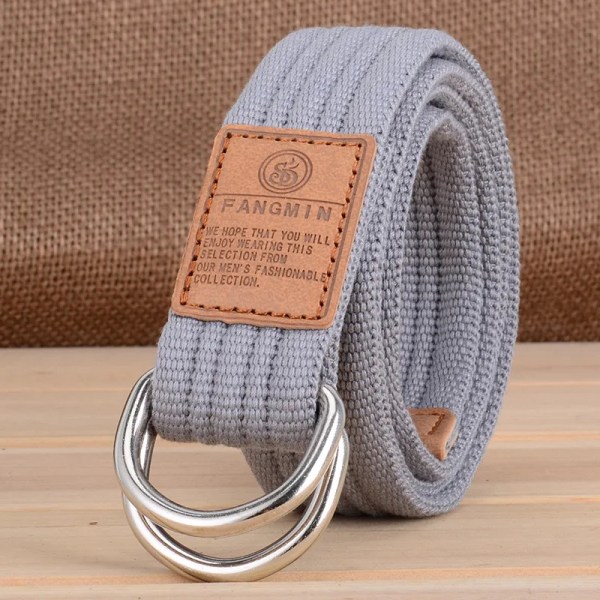 Canvasbälte för män och kvinnor i 20 färger Casual Business Jeans Dubbla Ring Spänne Bälten Utomhusvävd Cinturon Light Grey 110cm