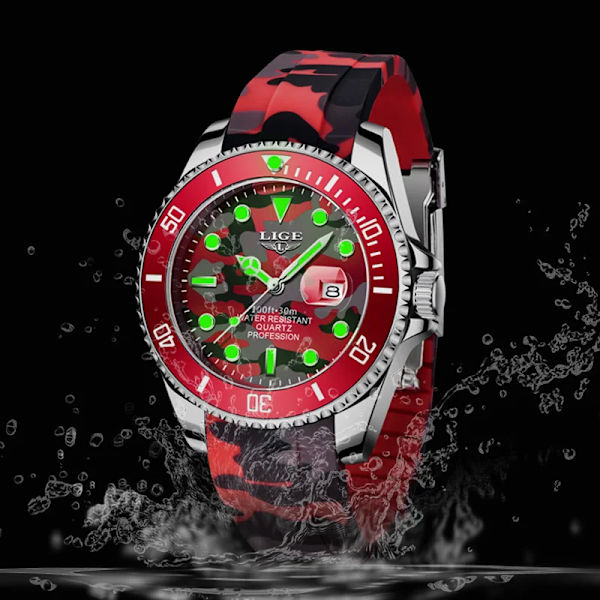 LIGE New Fashion Herrklockor Toppmärke Lyx Kamouflage Quartz Watch Man Sport Röd Watch för män Reloj Hombre Red