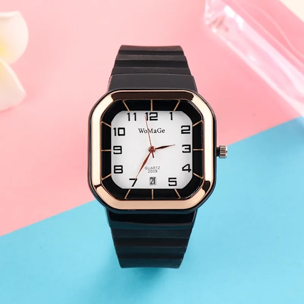 Watch Enkelt silikonband Womage Mode Quartz Rektangel Urtavla Klockor Dam Casual Kvinnlig Klocka montre femme saati Black white