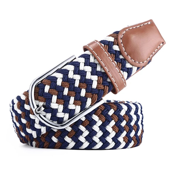 Nytt mode mångsidig canvas män kvinnor bälte metall spänne elastiskt flätat elastiskt bälte hög kvalitet camping fiske män bälten gym BlueBrownWhite 105CM