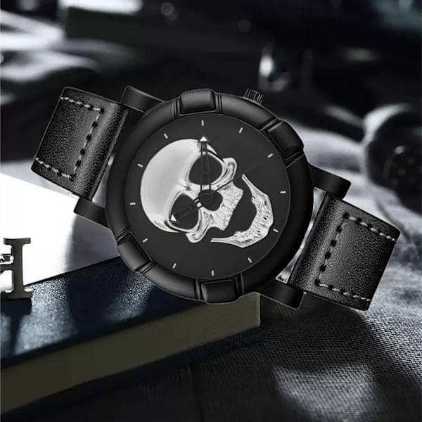 Kända märke för män Skallemönster watch 2022 Mode Casual Läderrem Militärsportarmbandsur Analog klocka Relogio Silver Leather