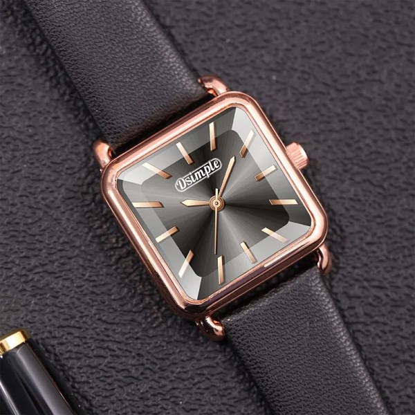 2023 Mode Kvinnor Klockor Lyx Fyrkantiga Dam Enkel Rose Gold Quartz Watch Casual Svart Läder Armbandsur Reloj Mujer Khaki