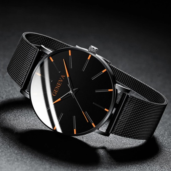 2023 Minimalistiskt herrmode Ultratunna klockor Enkla män Business Rostfritt stål Mesh bälte Quartz Watch relogio masculino Mesh Black Orange