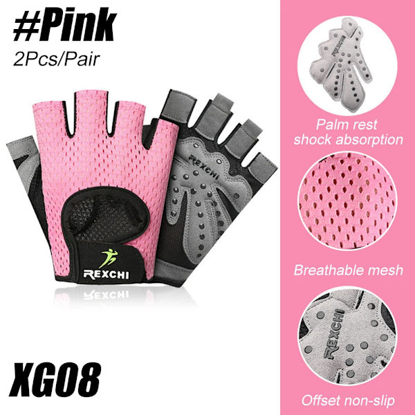 2st/par Gym Träningshandskar Herr Dam Andas Cykelhandskar för Fitness Träning Tyngdlyftning Hängande pull ups Klättring XG08-Pink M